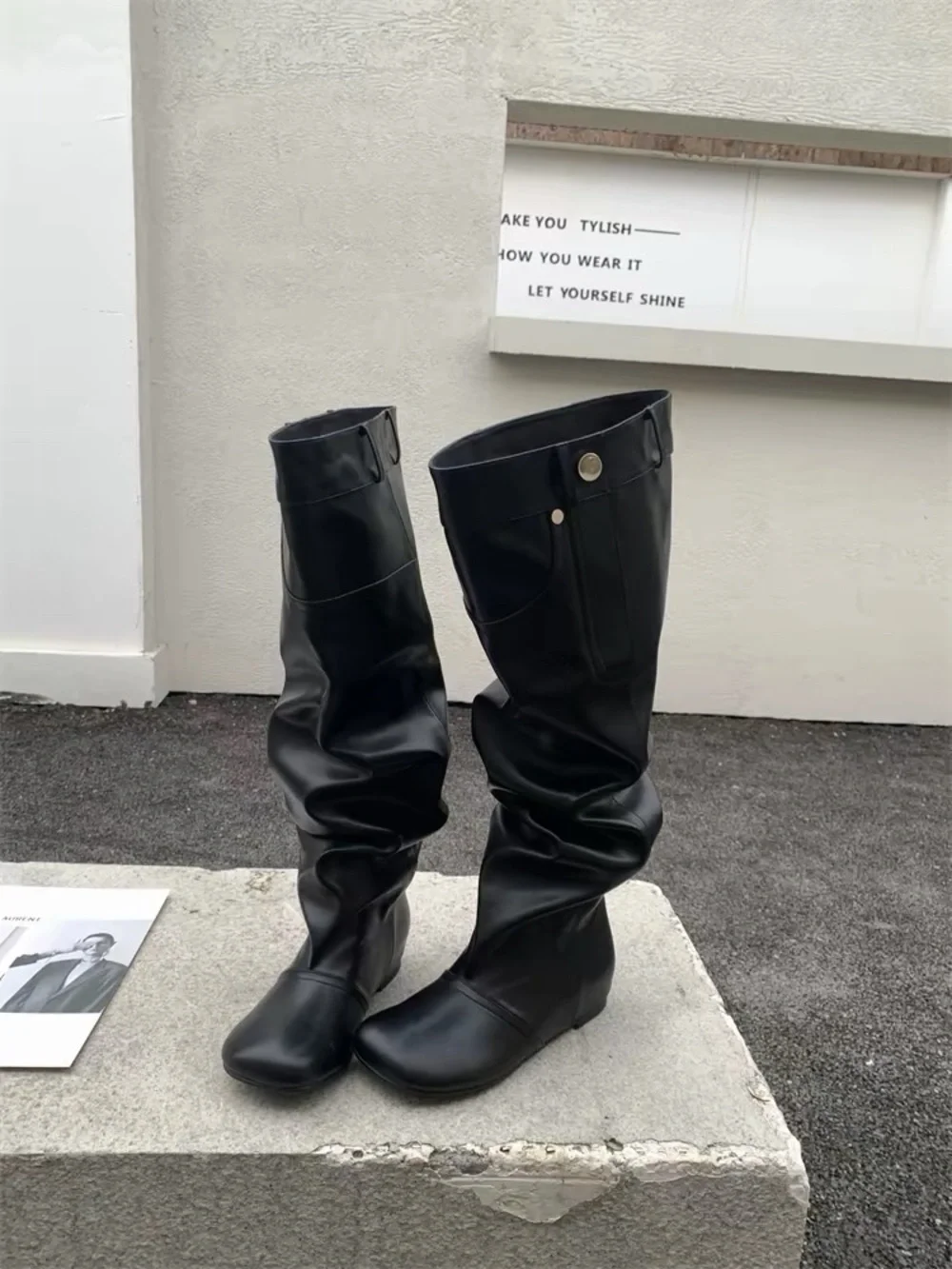 Classic Black Slouch Knee-High Boots - Women's